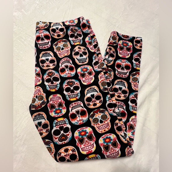No Boundaries Soft Velour Leggings Plus Size XXL Sugar Skull / Pink White Black - Picture 3 of 12